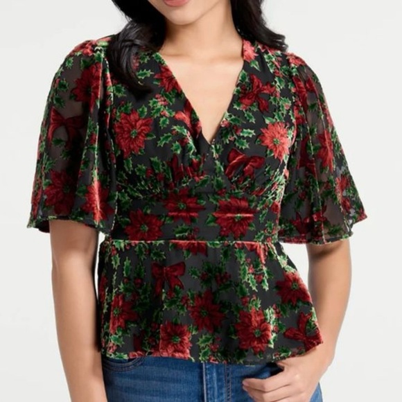 New ModCloth Happy Holly Days Peplum Top - Picture 1 of 7